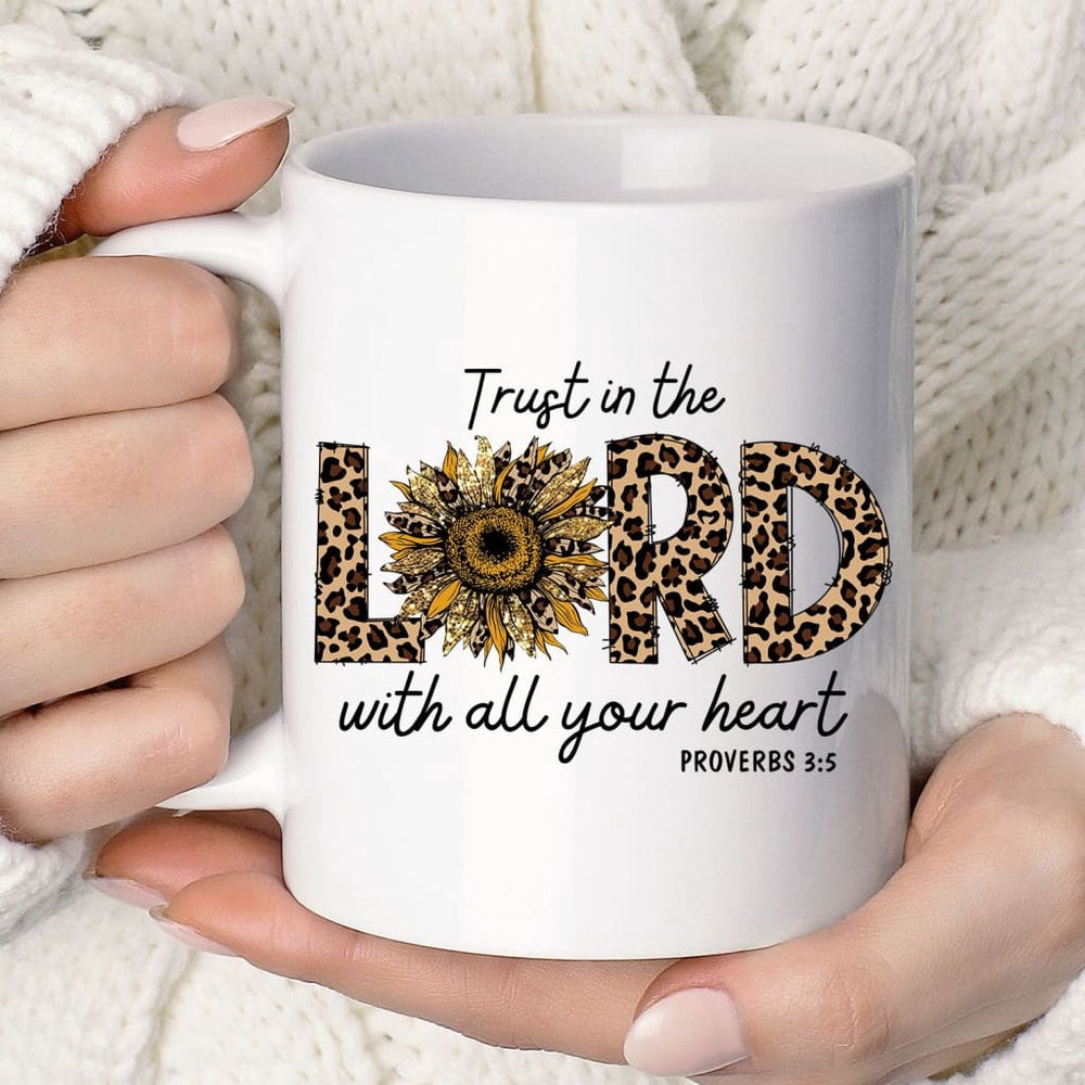 Christian Mug, Trust In The Lord With All Your Heart Leopard Coffee Mug, Religious Coffee Mugs, Scripture Coffee Mugs