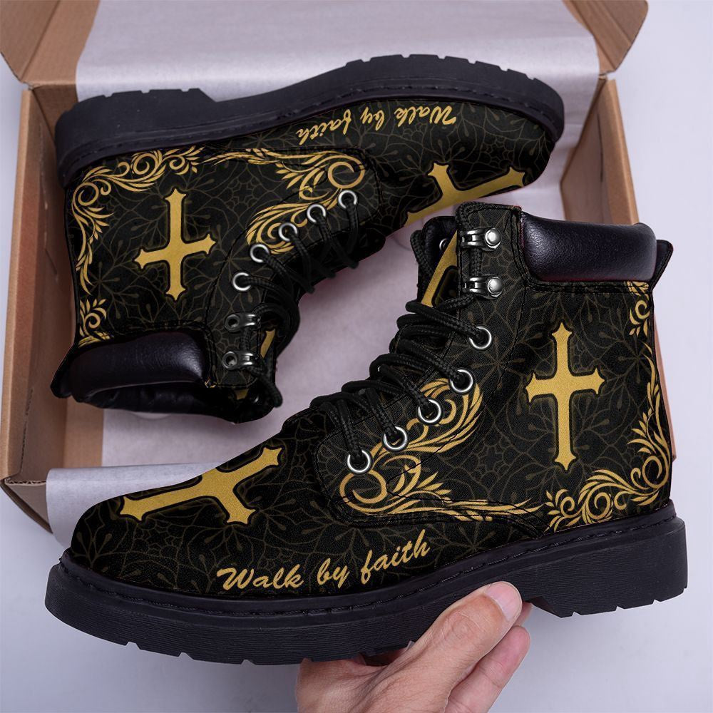 Christian Shoes, Christian Boots, God Walk By Faith Printed Boots, Jesus Shoes, Jesus Boots