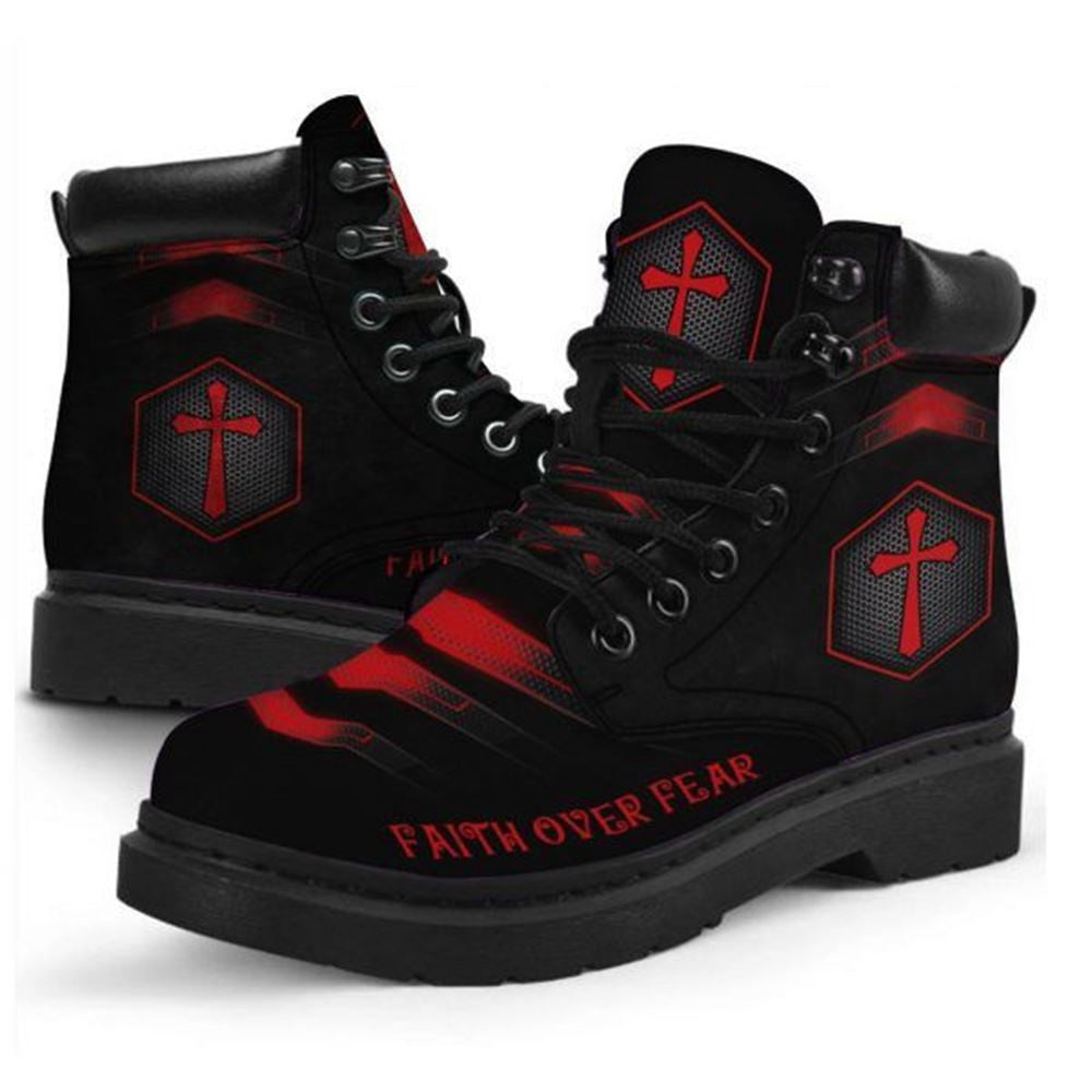 Christian Shoes, Christian Boots, Jesus Faith Over Fear Printed Boots, Jesus Shoes, Jesus Boots
