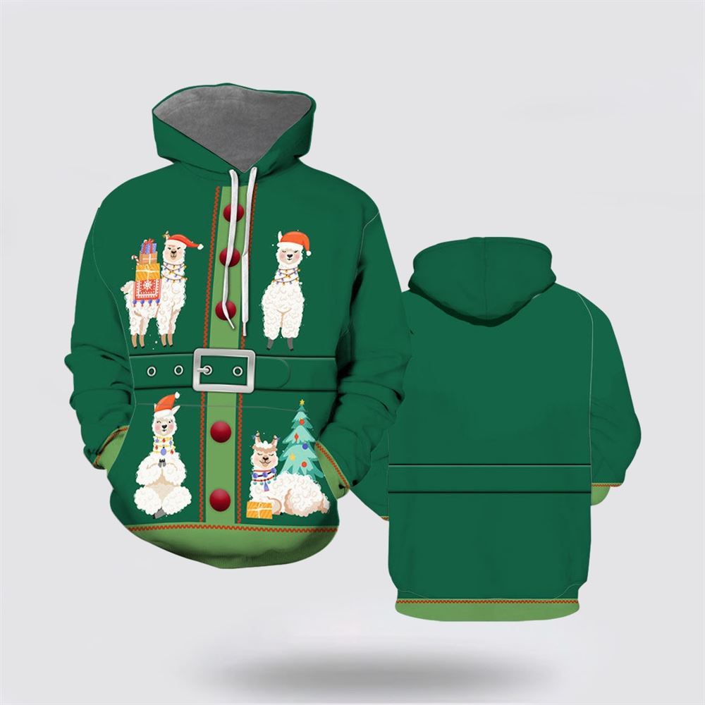 Christmas 3D Hoodie, Alpaca Print Funny Christmas Cosplay All Over Print 3D Hoodie