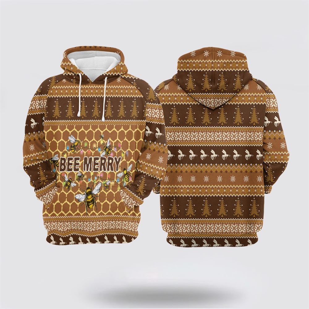 Christmas 3D Hoodie, Bee Merry Christmas All Over Print 3D Hoodie