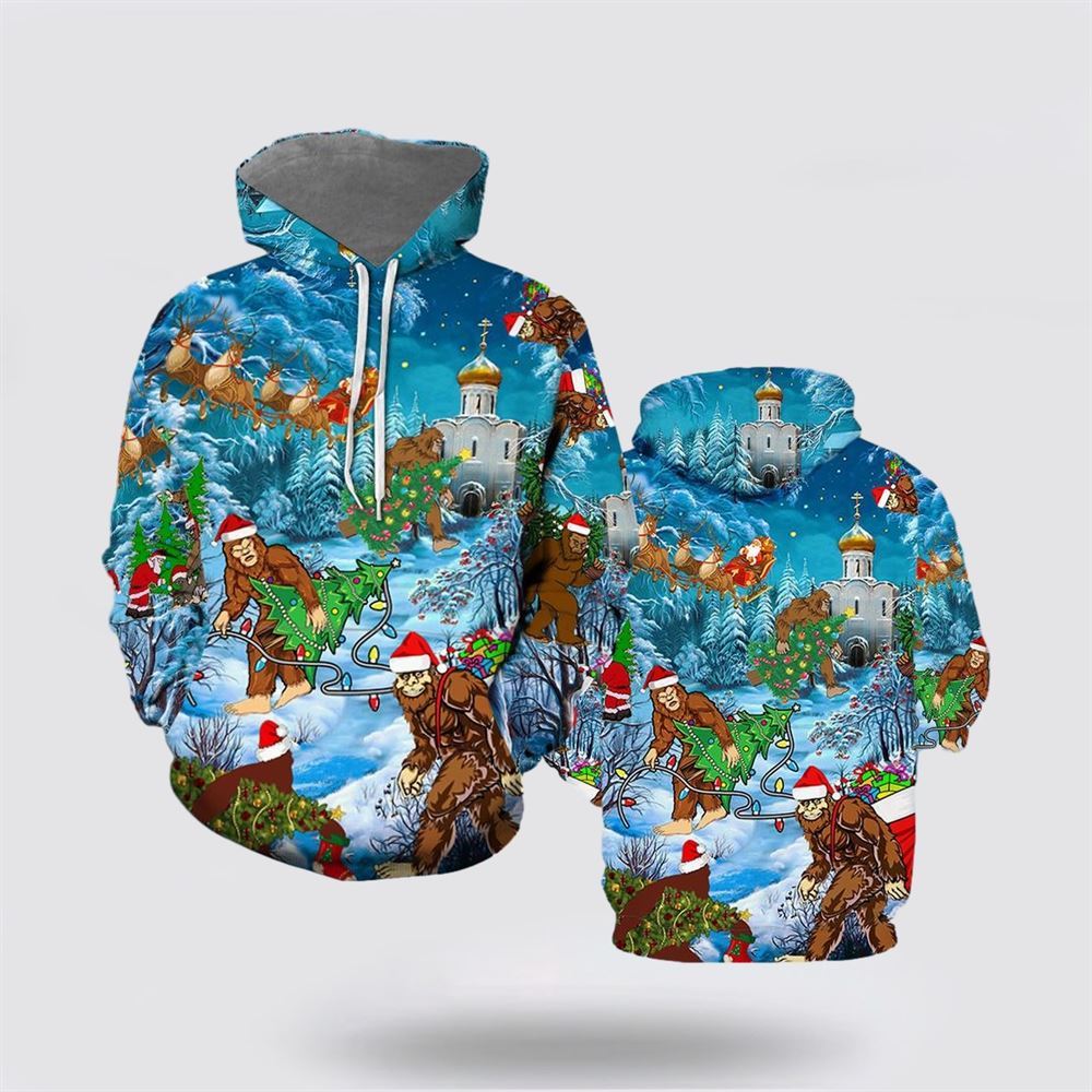 Christmas 3D Hoodie, Bigfoot At Christmas All Over Print 3D Hoodie