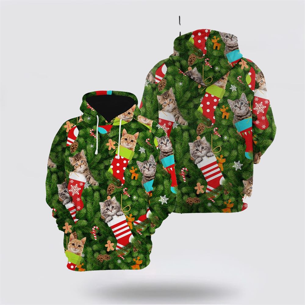 Christmas 3D Hoodie, Cat Socks Christmas All Over Print 3D Hoodie