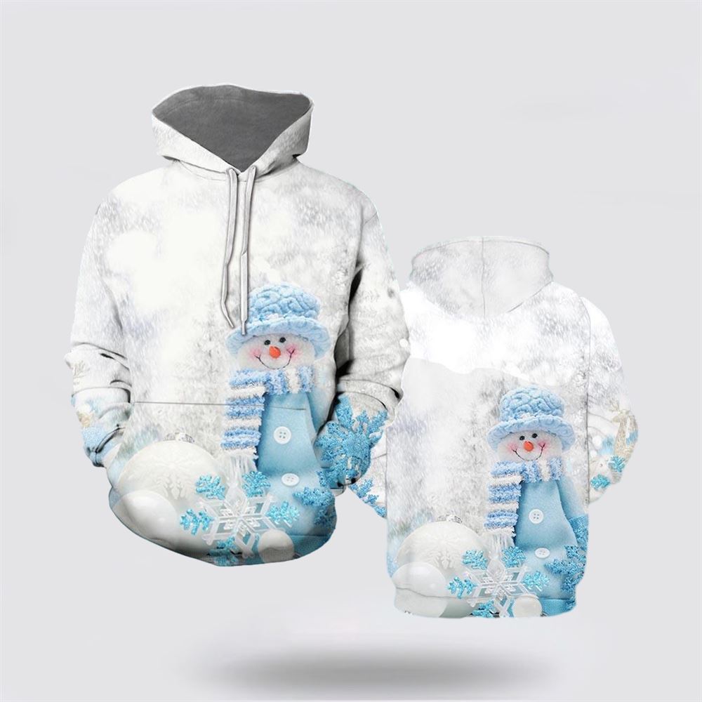 Christmas 3D Hoodie, Christmas Blue Snowman All Over Print 3D Hoodie