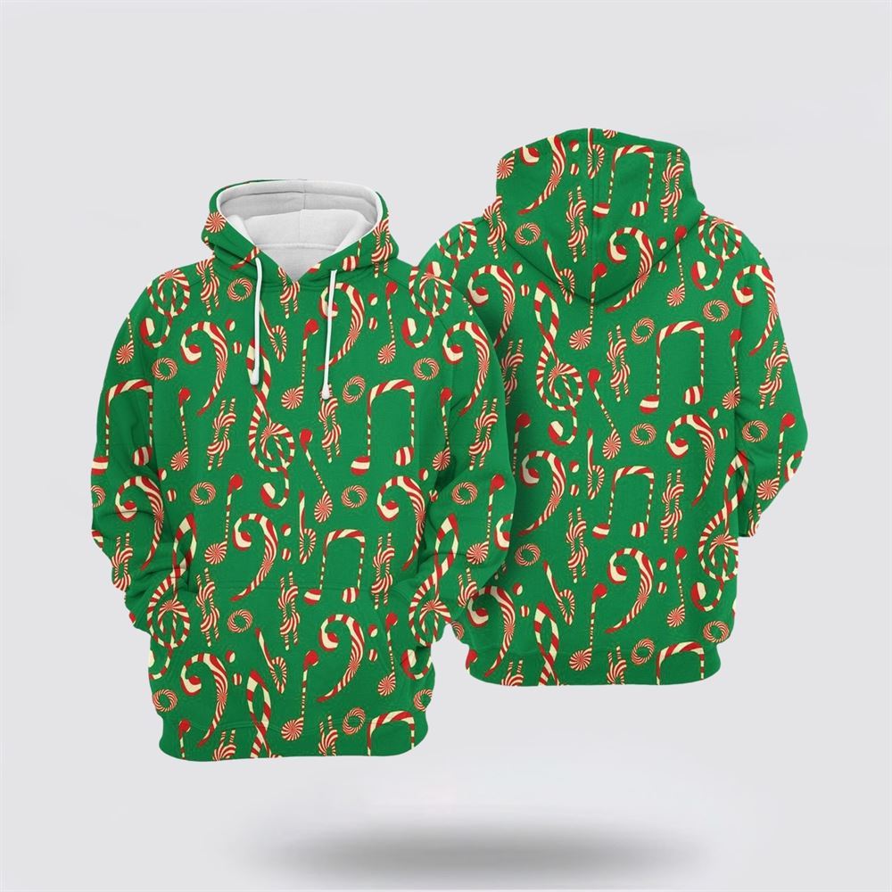 Christmas 3D Hoodie, Christmas Candy Music Notes All Over Print 3D Hoodie