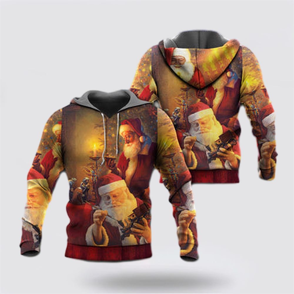 Christmas 3D Hoodie, Christmas Santa Claus The Spirit of Christmas Art Style All Over Print 3D Hoodie