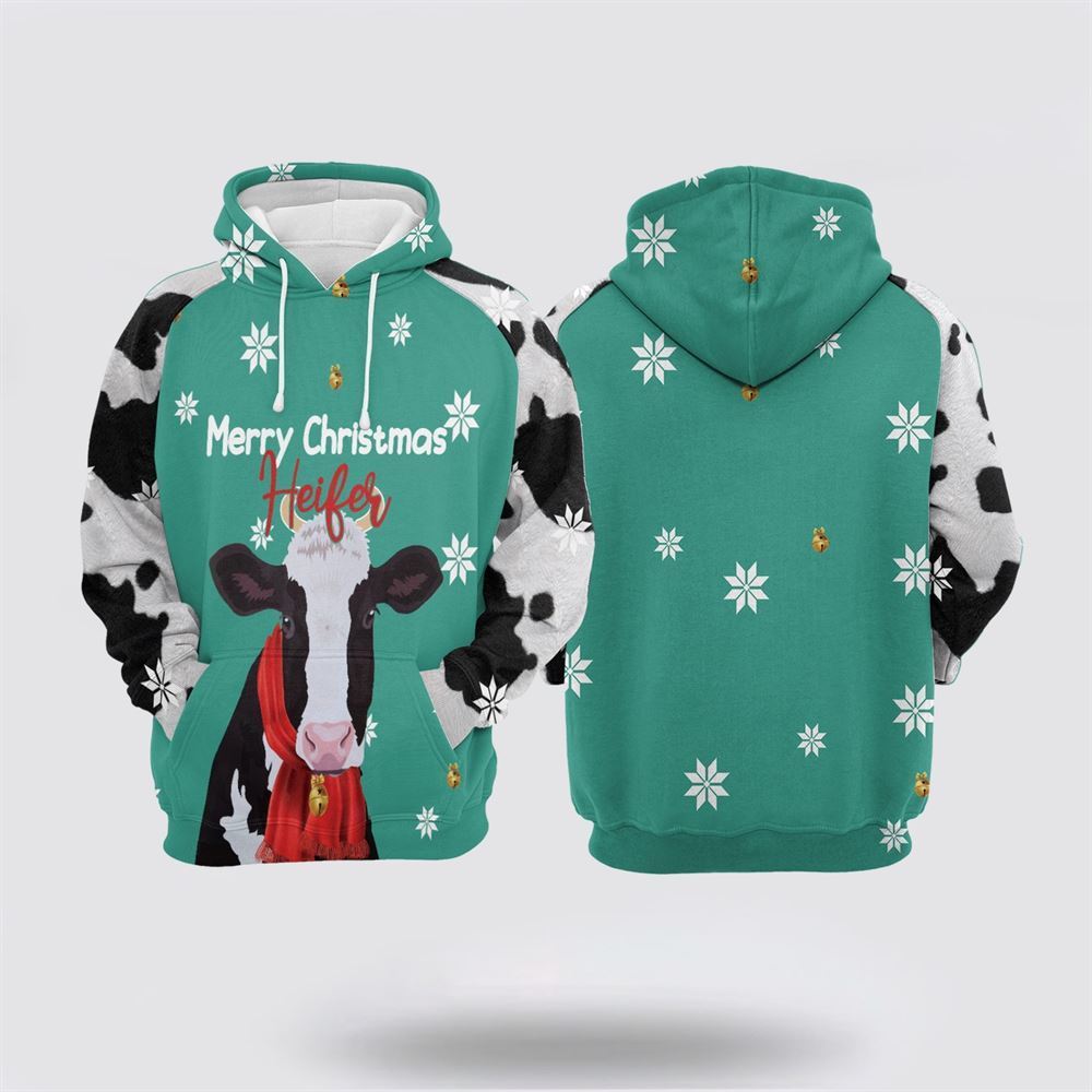 Christmas 3D Hoodie, Cow Merry Christmas Heifer All Over Print 3D Hoodie