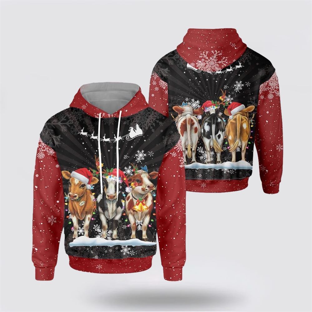 Christmas 3D Hoodie, Cows Christmas 1 All Over Print 3D Hoodie