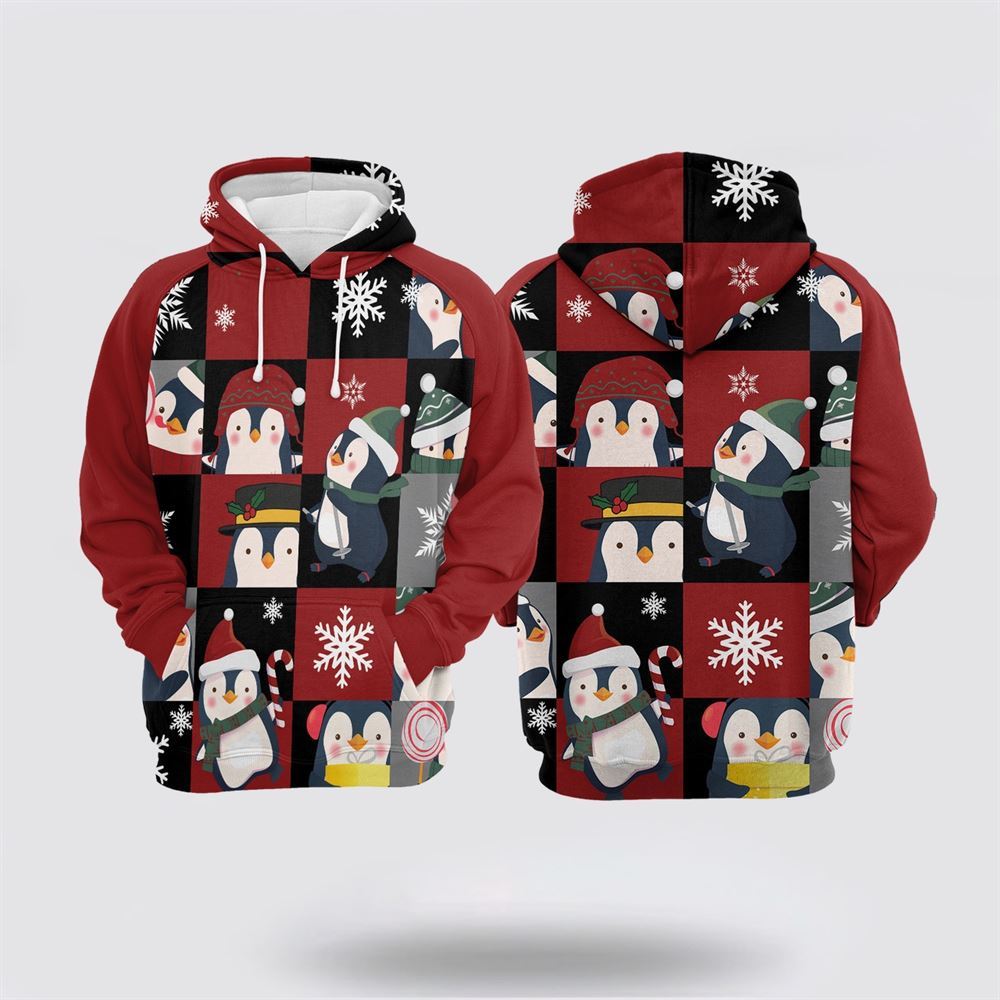 Christmas 3D Hoodie, Cute Penguin Christmas All Over Print 3D Hoodie