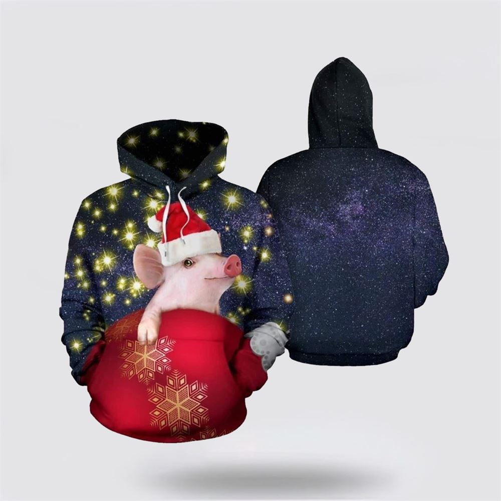 Christmas 3D Hoodie, Cute Pig Christmas All Over Print 3D Hoodie
