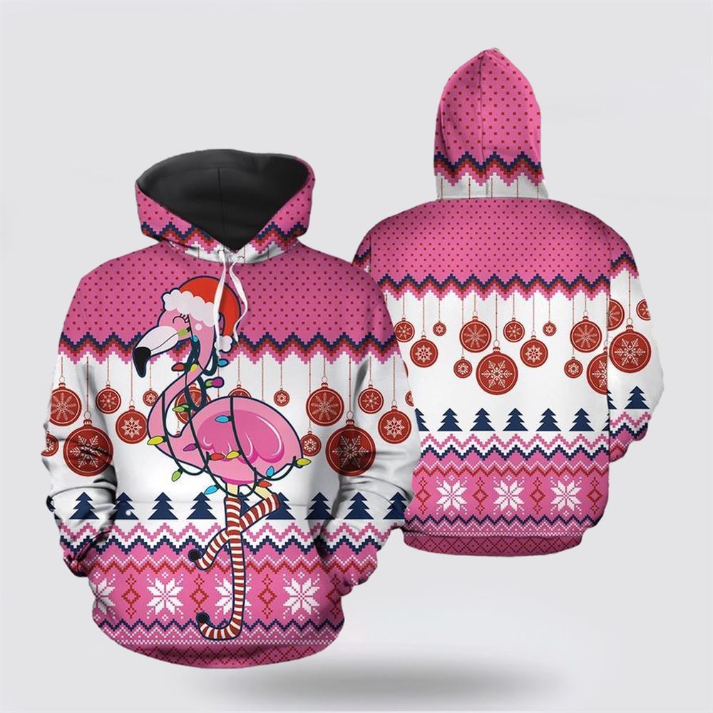 Christmas 3D Hoodie, Flamingo Merry Christmas All Over Print 3D Hoodie