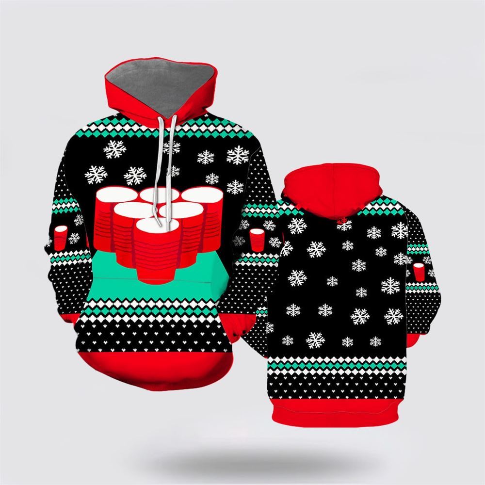 Christmas 3D Hoodie, Fun Cups Christmas All Over Print 3D Hoodie
