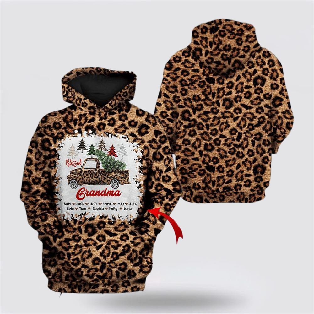 Christmas 3D Hoodie, Grandma Leopard Seamless Truck Christmas All Over Print 3D Hoodie