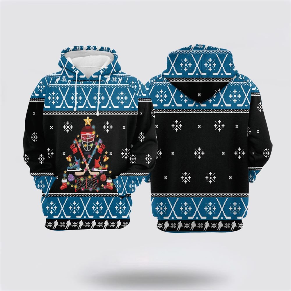 Christmas 3D Hoodie, Hockey Christmas Tree All Over Print 3D Hoodie