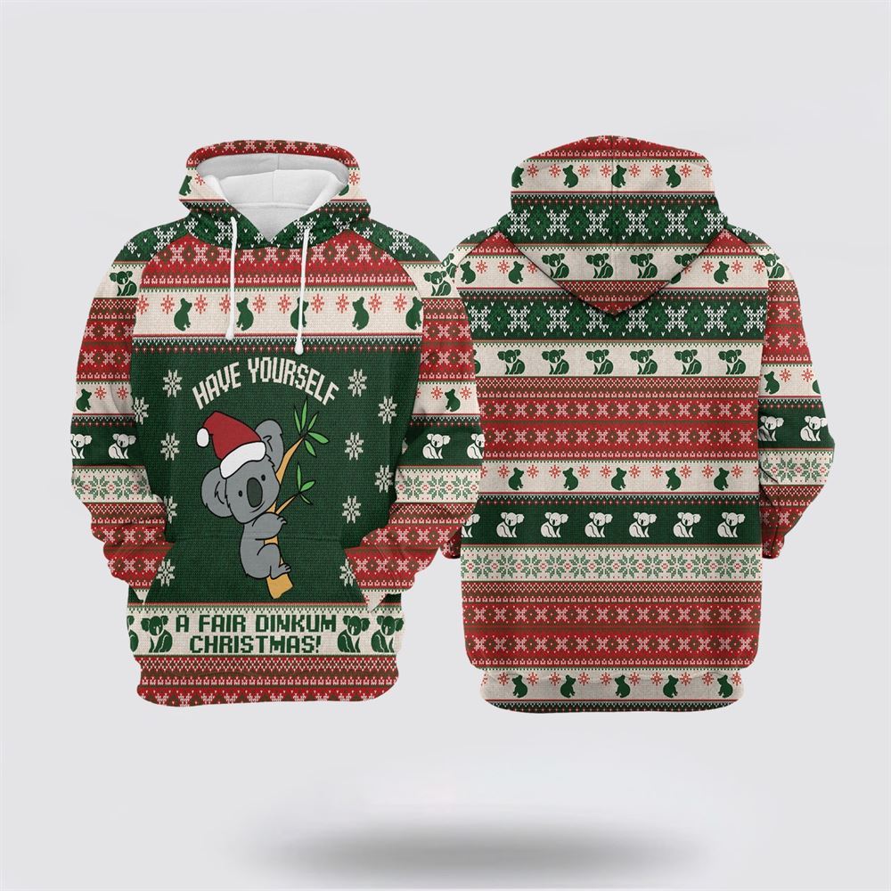 Christmas 3D Hoodie, Koala Fair Dinkum Christmas All Over Print 3D Hoodie