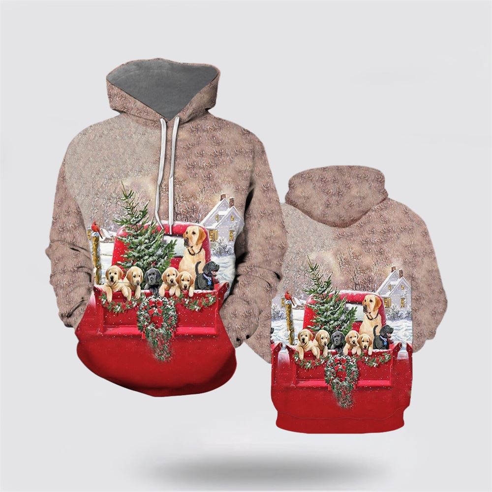 Christmas 3D Hoodie, Labs in Old Red Truck Christmas All Over Print 3D Hoodie