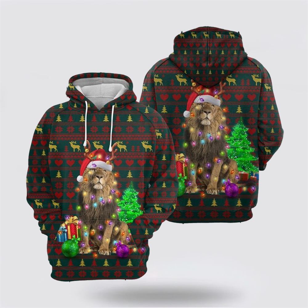 Christmas 3D Hoodie, Lion Christmas Beauty All Over Print 3D Hoodie