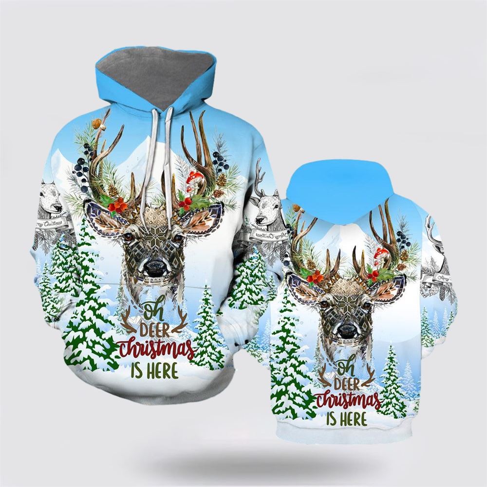 Christmas 3D Hoodie, Merry Christmas With Deer All Over Print 3D Hoodie