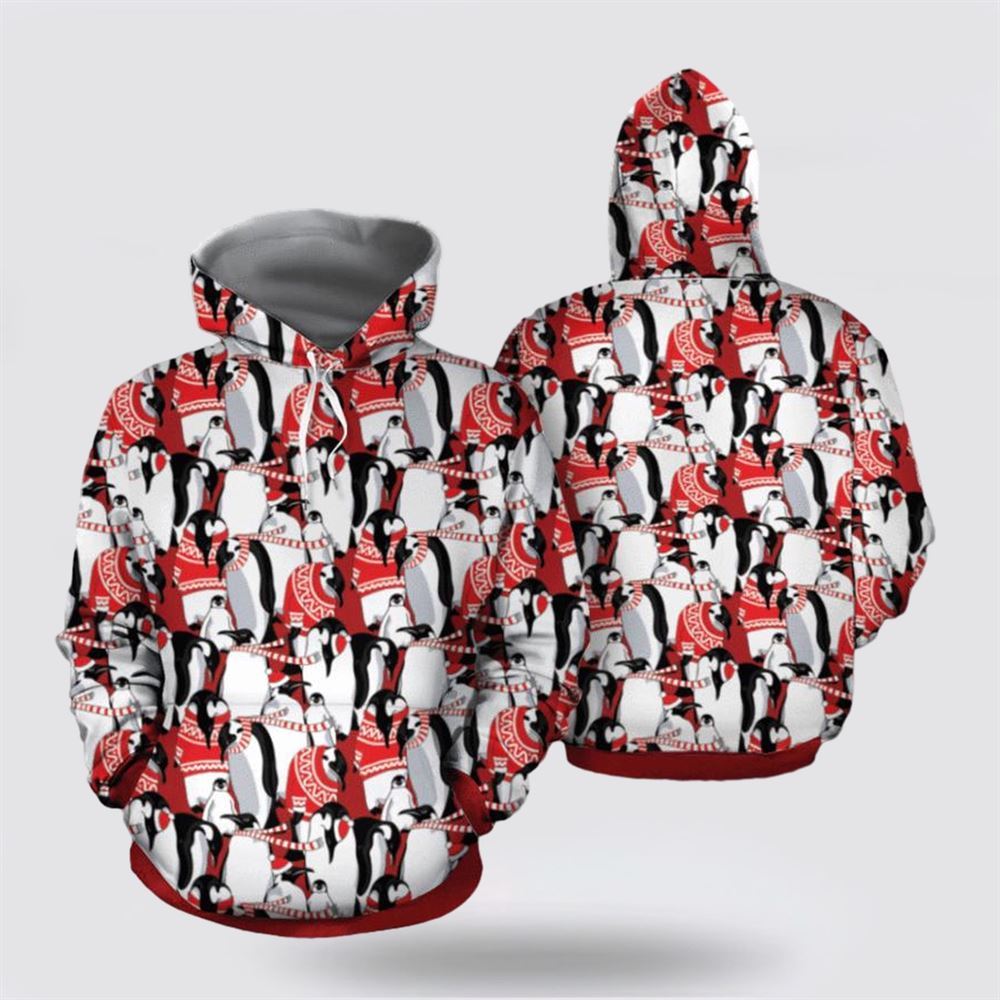 Christmas 3D Hoodie, Penguin Love Christmas All Over Print 3D Hoodie