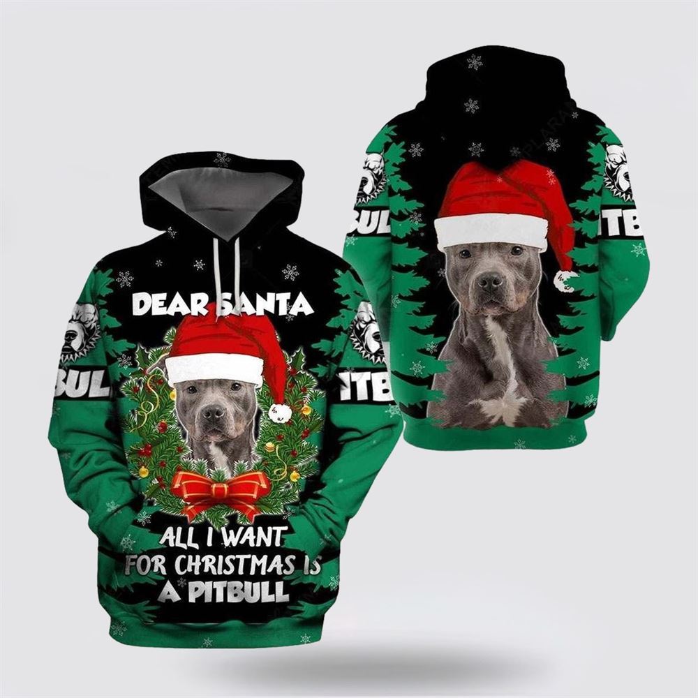 Christmas 3D Hoodie, Pitbull Terrier Christmas All Over Print 3D Hoodie