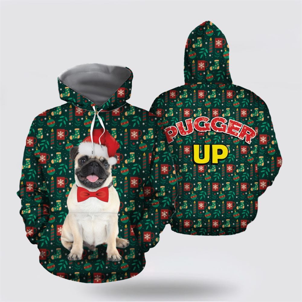 Christmas 3D Hoodie, Pugger Up All Over Print 3D Hoodie
