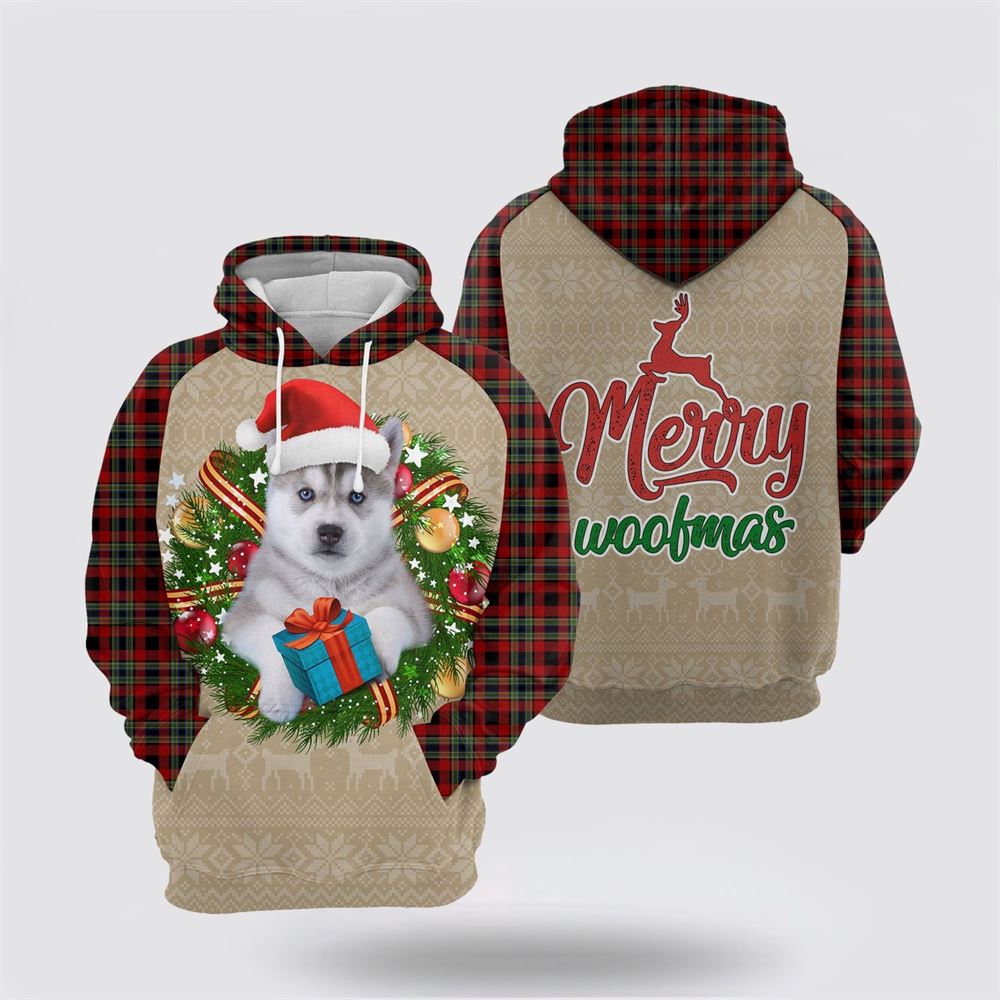 Christmas 3D Hoodie, Siberian Husky Christmas Awesome All Over Print 3D Hoodie