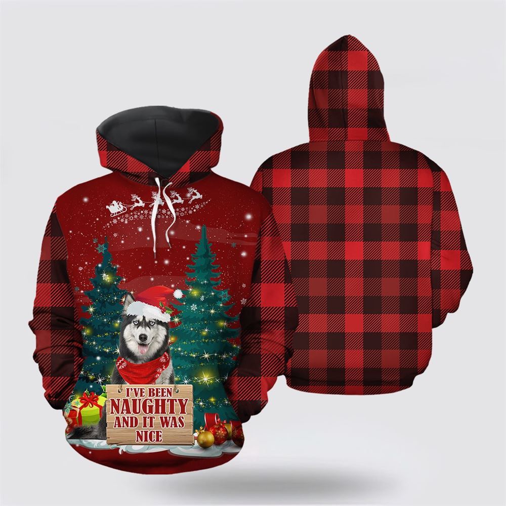 Christmas 3D Hoodie, Siberian Husky Naughty All Over Print 3D Hoodie