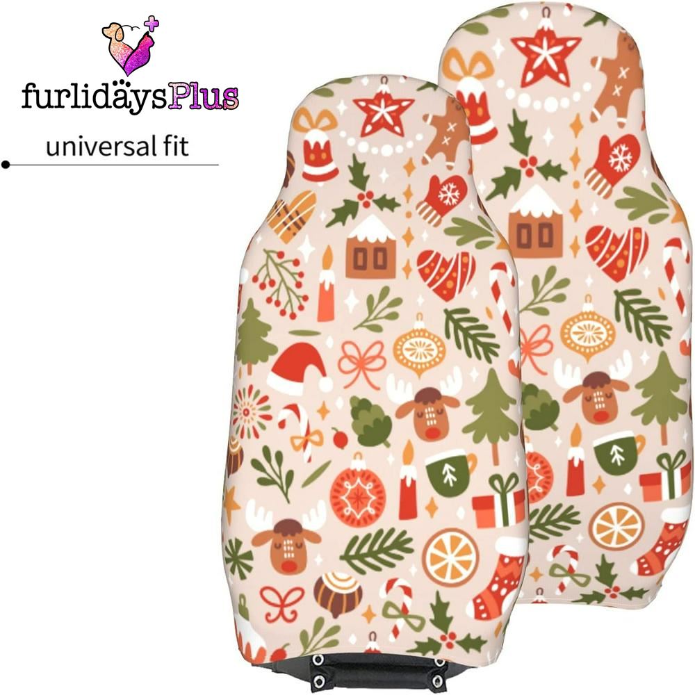 Christmas Car Seat Covers, Christmas Symbols Print Car Seat Covers Vehicle Front Seat Covers