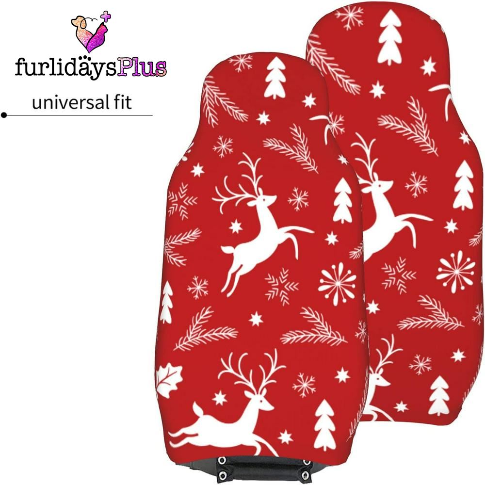 Christmas Car Seat Covers, Christmas White Reindeer Car Seat Covers Vehicle Front Seat Covers