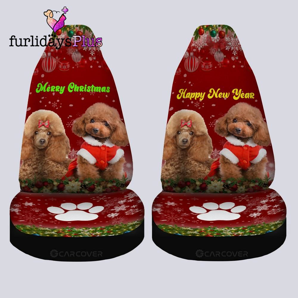 Christmas Car Seat Covers, Cute Couple Poodles Car Seat Covers
