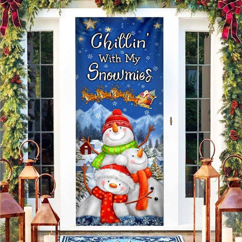Christmas Door Cover, Chillin’ With My Snowmies Door Cover, Snowman Door Cover, Xmas Door Covers