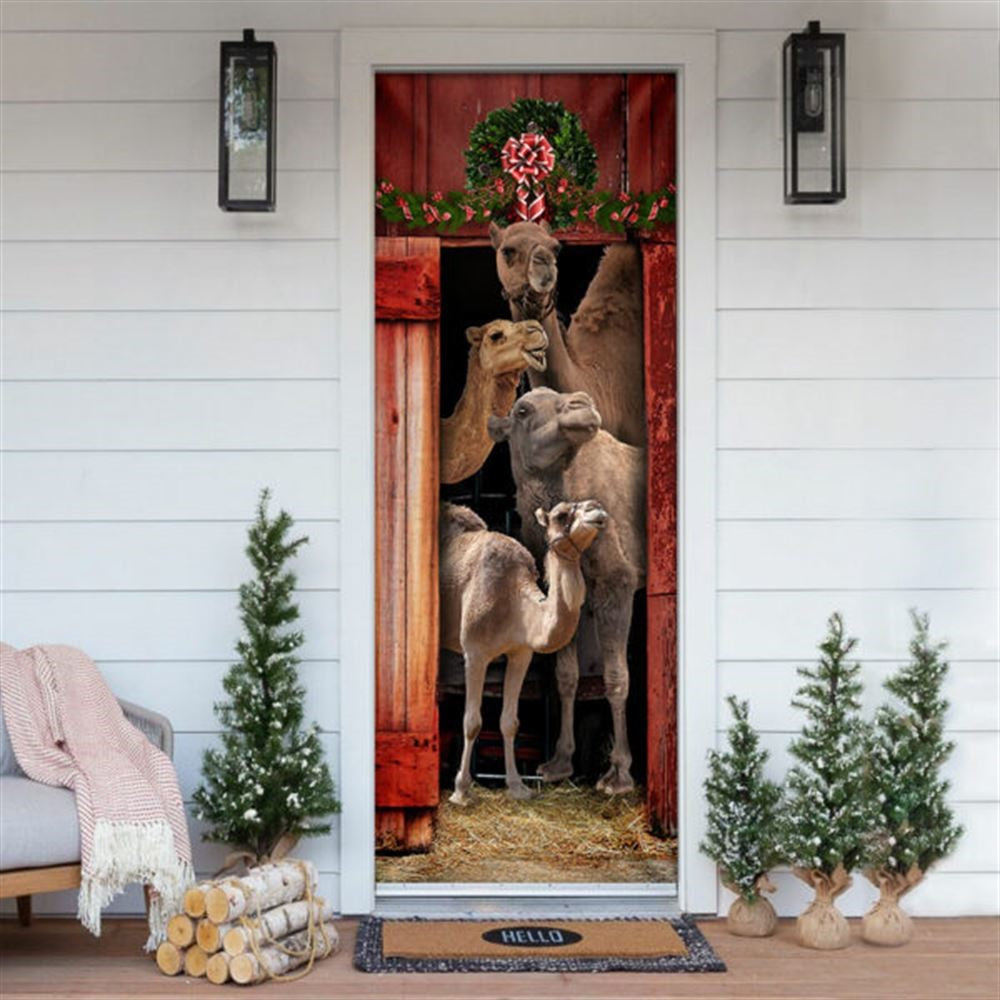 Christmas Door Cover, Christmas Door Cover Happy Family Camel, Xmas Door Covers