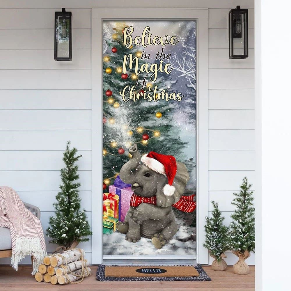 Christmas Door Cover, Elephant Door Cover, Believe In The Magic Of Christmas Door Cover, Xmas Door Covers