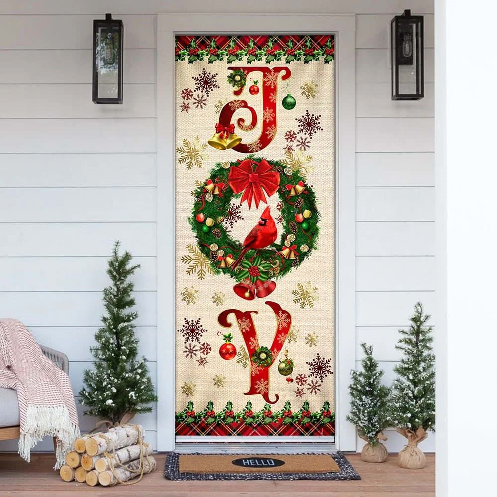 Christmas Door Cover, Joy To The World Cardinal Christmas Door Cover, Cardinal Christmas Decor, Xmas Door Covers