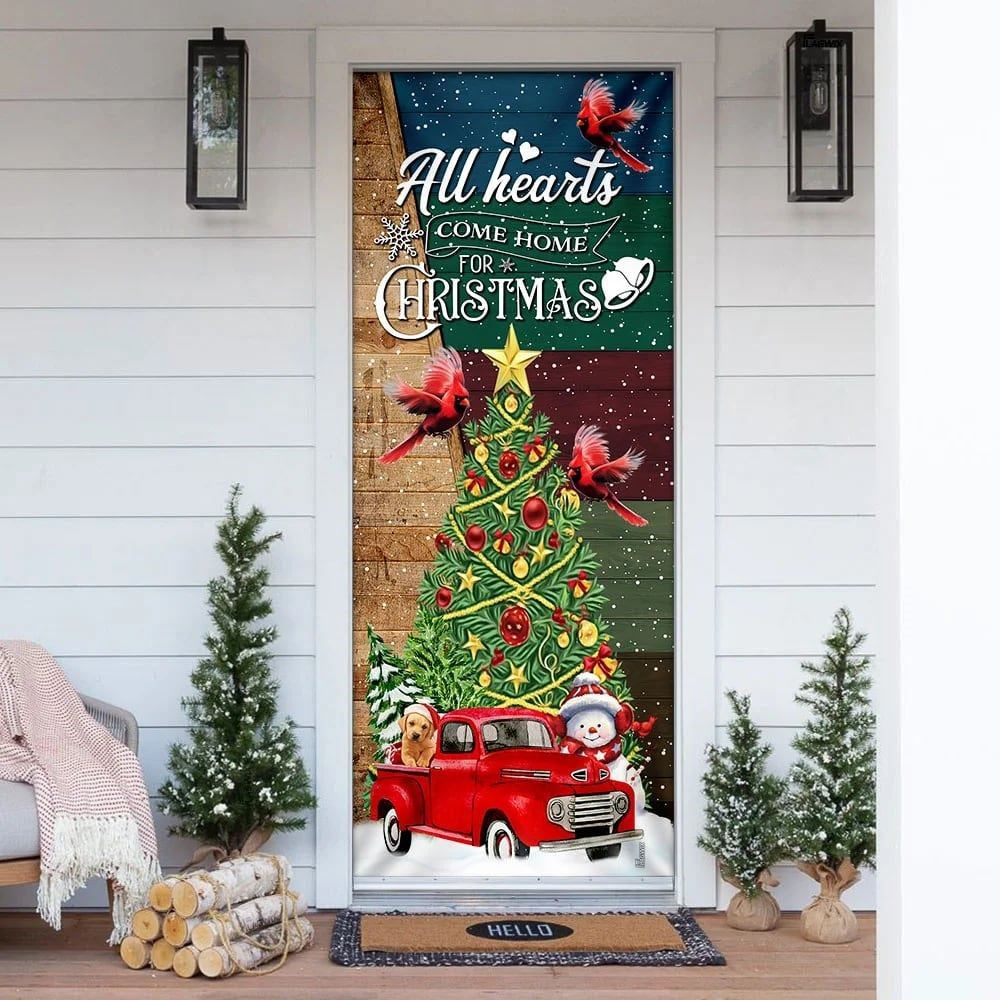 Christmas Door Cover, Red Truck Christmas Door Cover, All Hearts Come Home For Christmas Door Cover, Xmas Door Covers