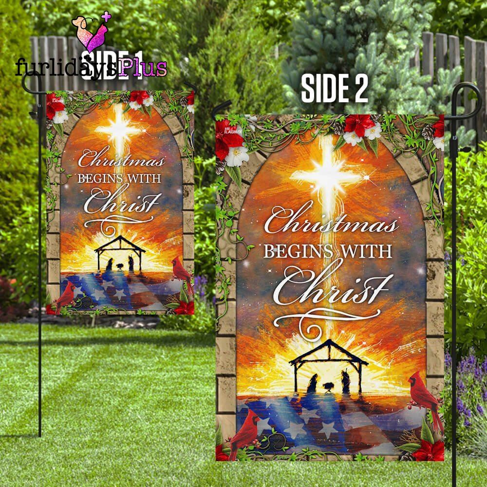 Christmas Flag, Christmas Begins With Christ Flag, Christmas Flag Outdoor Decoration