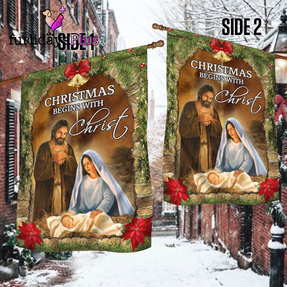 Christmas Flag, Christmas Begins With Christ Flag Nativity Of Jesus, Christmas Flag Outdoor Decoration