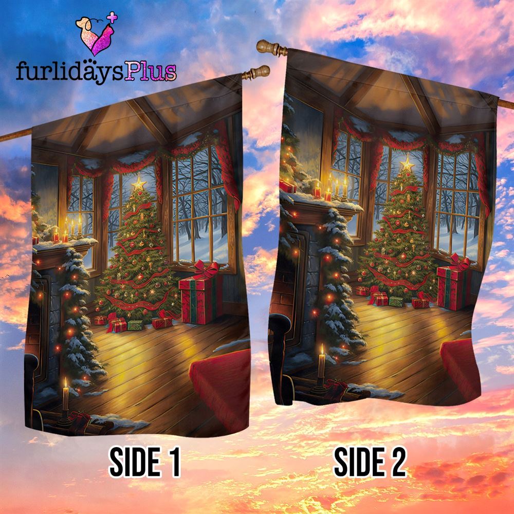 Christmas Flag, Christmas Tree Beside Window Christmas Tree Xmas Garden Flag