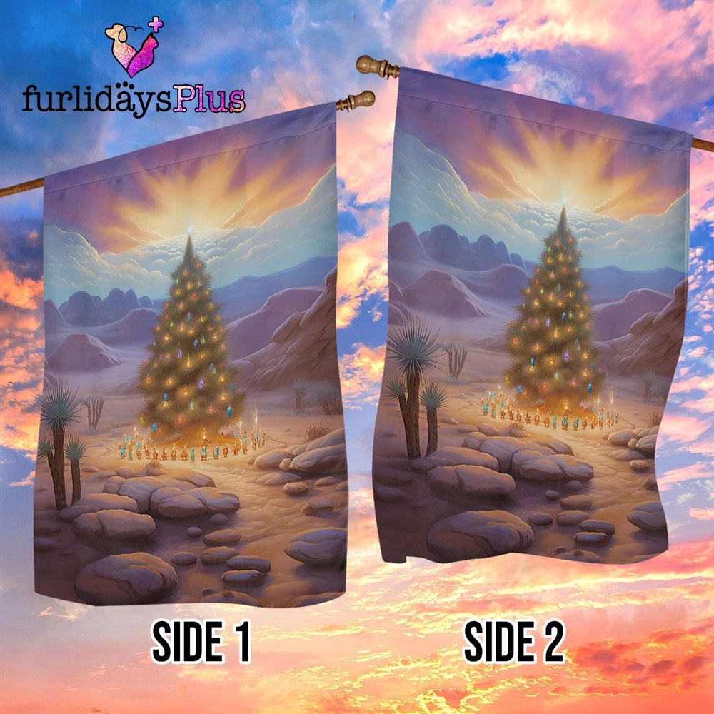 Christmas Flag, Christmas Tree Under Sunset Christmas Tree Xmas Garden Flag