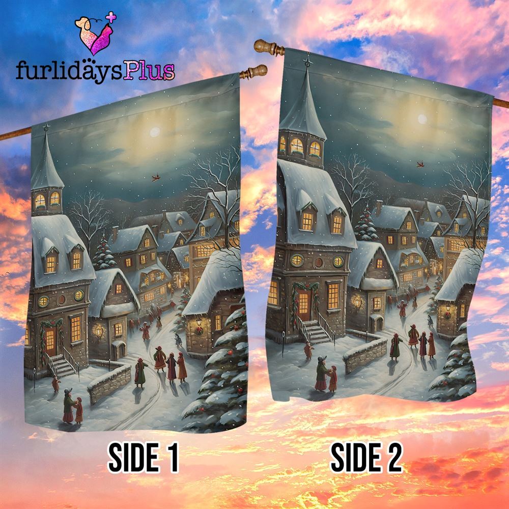Christmas Flag, Country Village Scene Covered Snow Village Xmas Garden Flag