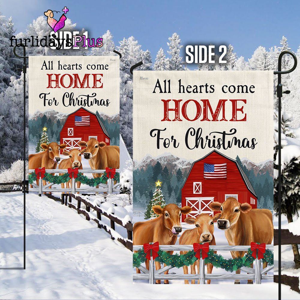 Christmas Flag, Cow Christmas Flag All Hearts Come Home For Christmas Cattle Jersey