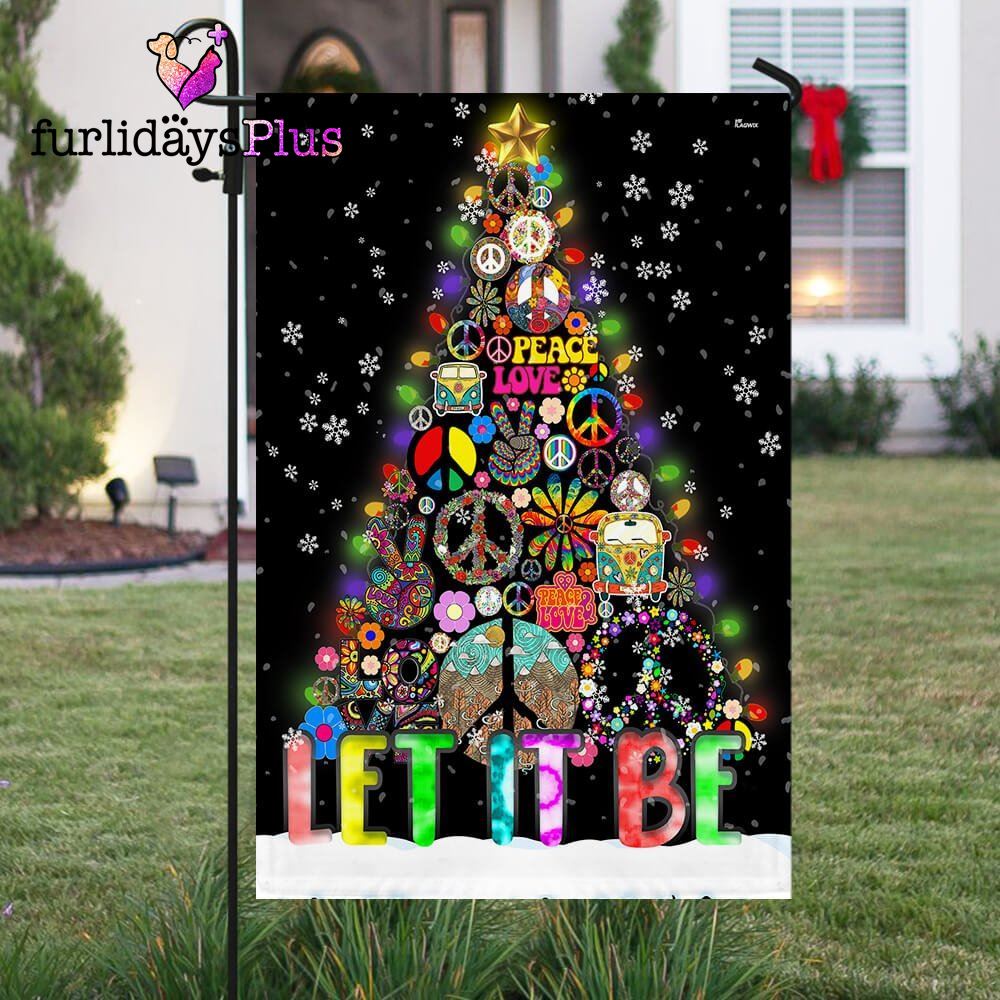 Christmas Flag, Hippie Christmas Tree Flag Let It Be