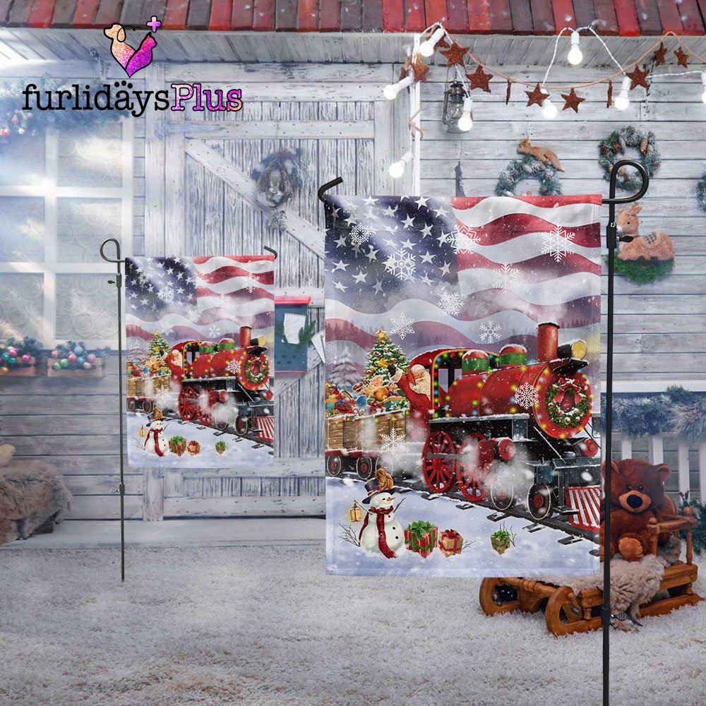 Christmas Flag, Santa Claus On the Christmas Train American Flag