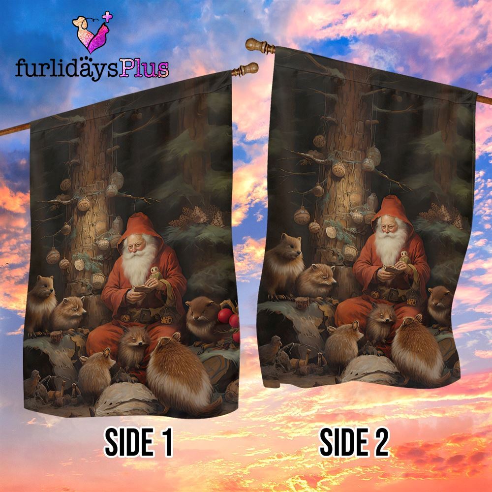 Christmas Flag, Santas Forest Friends Santa Claus Xmas Garden Flag