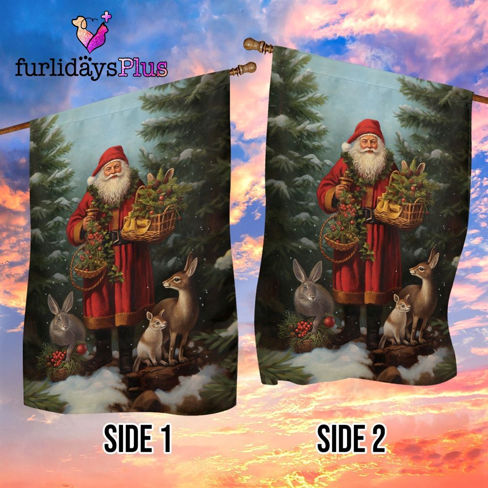 Christmas Flag, Santas Woodland Friends Christmas Garden Flag