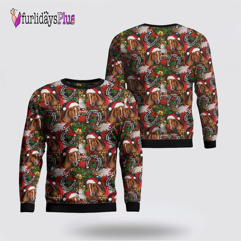 Christmas Horse Horseshoe And Christmas Lights Ugly Christmas Sweater, Christmas Gift, Christmas Winter Fashion, Farmers Sweater