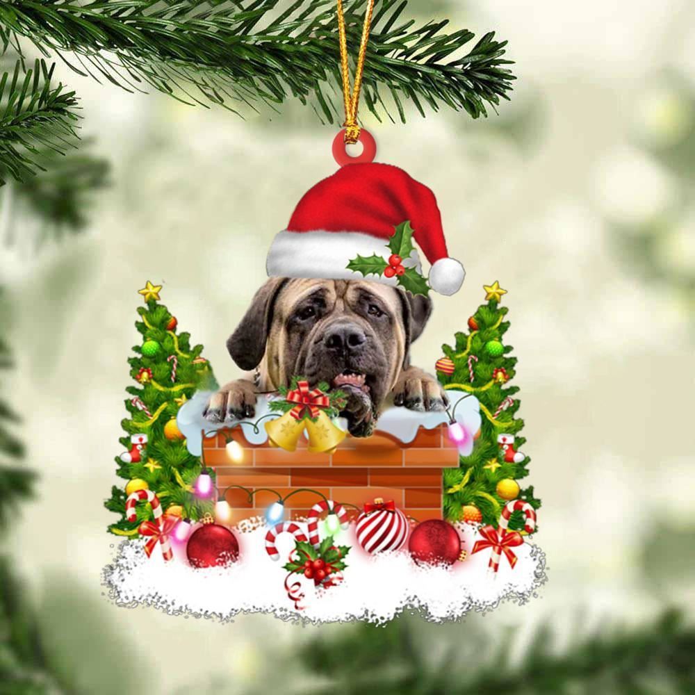 Christmas Ornament, English Mastiff In The Chimney Hanging Christmas Ornament, Christmas Ornaments 2023