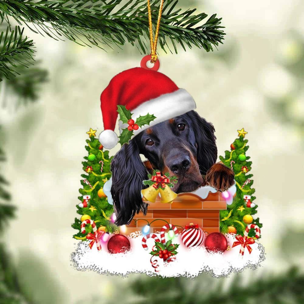 Christmas Ornament, Gordon Setter In The Chimney Hanging Christmas Ornament, Christmas Ornaments 2023