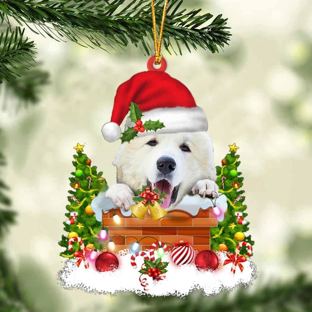 Christmas Ornament, Great Pyrenees In The Chimney Hanging Christmas Ornament, Christmas Ornaments 2023