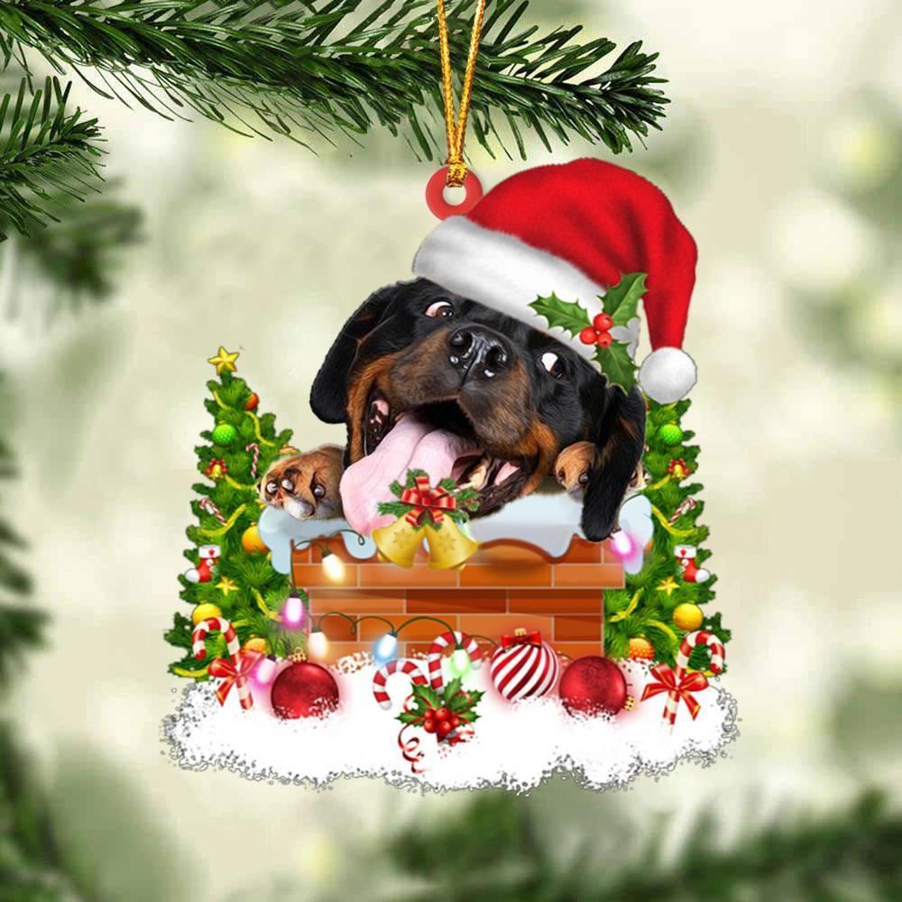 Christmas Ornament, Rottweiler In The Chimney Hanging Christmas Ornament, Christmas Ornaments 2023